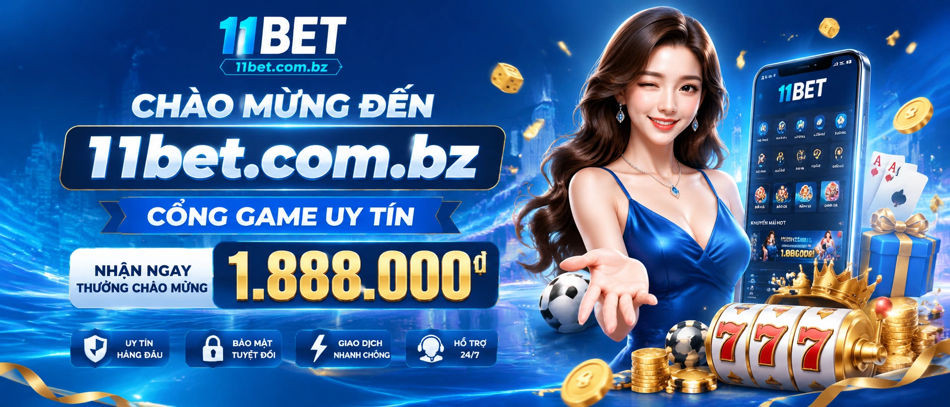 Banner 11bet Việt Nam giới thiệu casino và slot